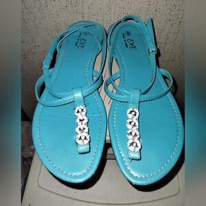 Eve Blue Strapy Sandals With Gems